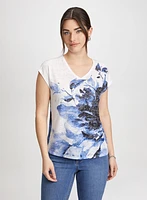 Floral Print Burnout T-Shirt