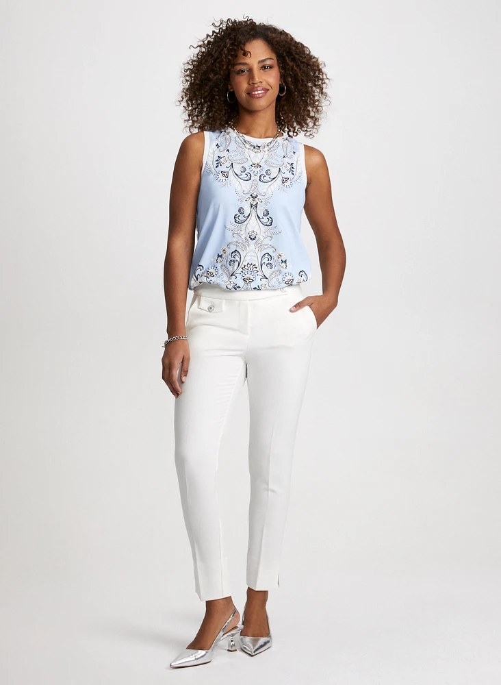 Sleeveless Paisley Top & Slim Leg Pants