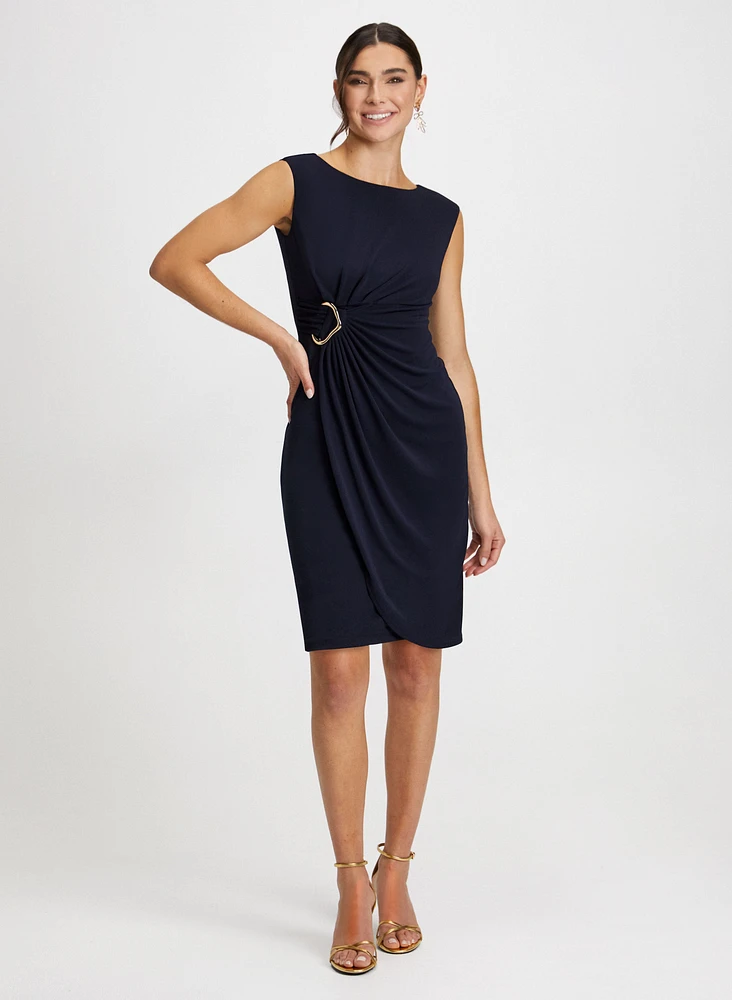 Draped Sheath Dress & Shimmering Clutch