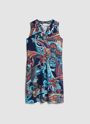 Split Neck Paisley Print Dress