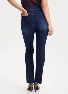 Pull-On Embroidered Hem Jeans