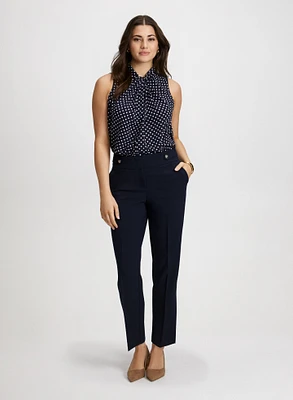 Sleeveless Twist-Neck Blouse & Slim-Leg Ankle Pants