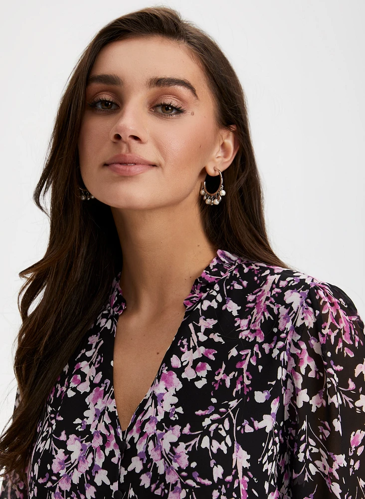 Floral Print Split Neck Blouse