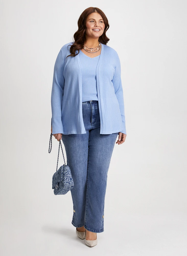 Ribbed Knit Cardigan & Straight Leg Jeans