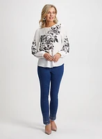 Placement Print Blouse & Sequin Hem Jeans