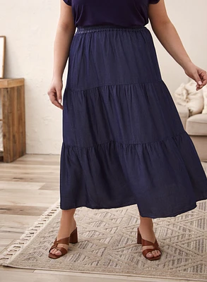 Jupe paysanne en tencel imitation denim