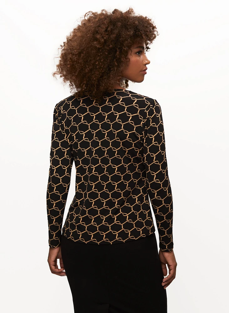 Geometric Print Zip Front Top