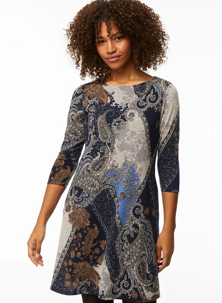 3/4 Sleeve Paisley Motif Dress