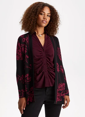 Cardigan mi-long à motif floral