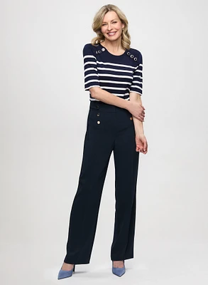 Striped Crew-Neck Top & Wide Leg Pants