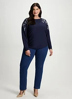 Leaf Appliqué Sweater & Bootcut Jeans