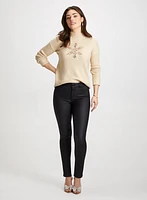 Snowflake Motif Sweater & Slim Leg Jeans