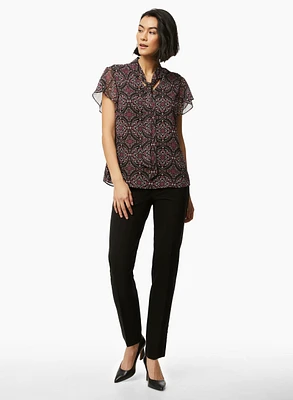 Medallion Print Tie Neck Blouse