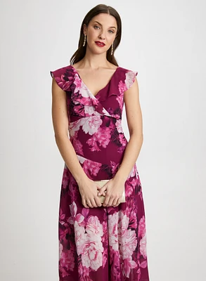 Robe chiffon florale à volants