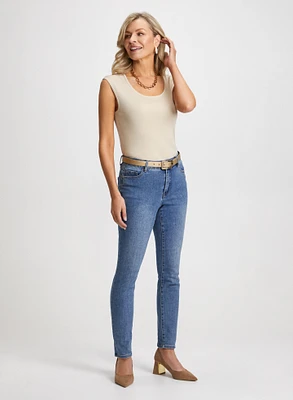 Cap Sleeve Top & High Rise Slim Leg Jeans