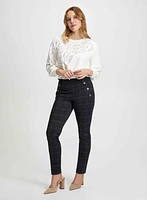 Shimmer Top & Slim Leg Checkered Pants