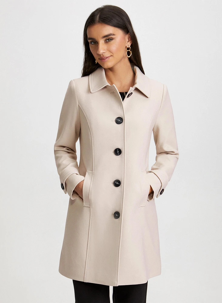 Button Front Tricotine Coat