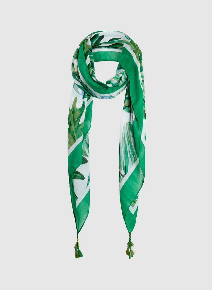 Rectangular Palm Leaf Print Scarf