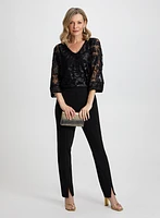 Floral Velour Top & Slim Leg Pants