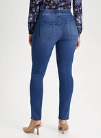 Floral Embroidery Pull-On Jeans