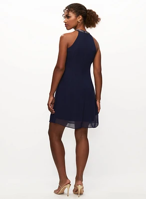 Cascading Ruffle Bead Neck Dress