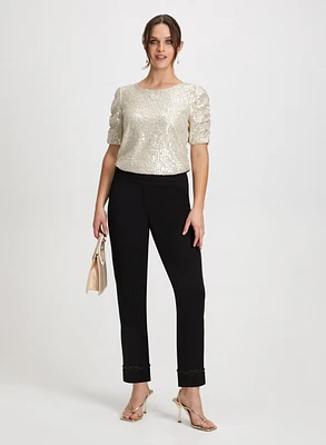 Pearl Detail Pants & Sequin Top