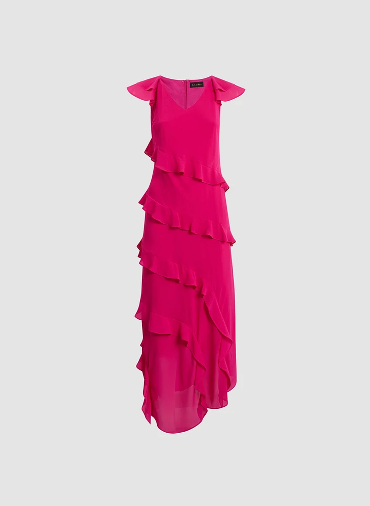 Ruffle Detail Chiffon Dress