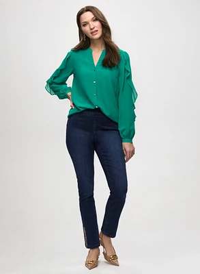 Ruffle Sleeve Blouse & Pull-On Jeans