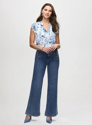 Floral Print Blouse & Wide Leg Jeans