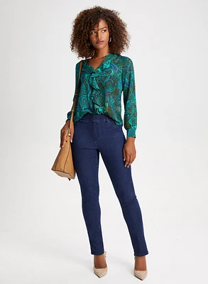 Paisley Print Ruffle Blouse