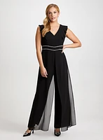 Chiffon Overlay Jumpsuit & Crystal Earrings