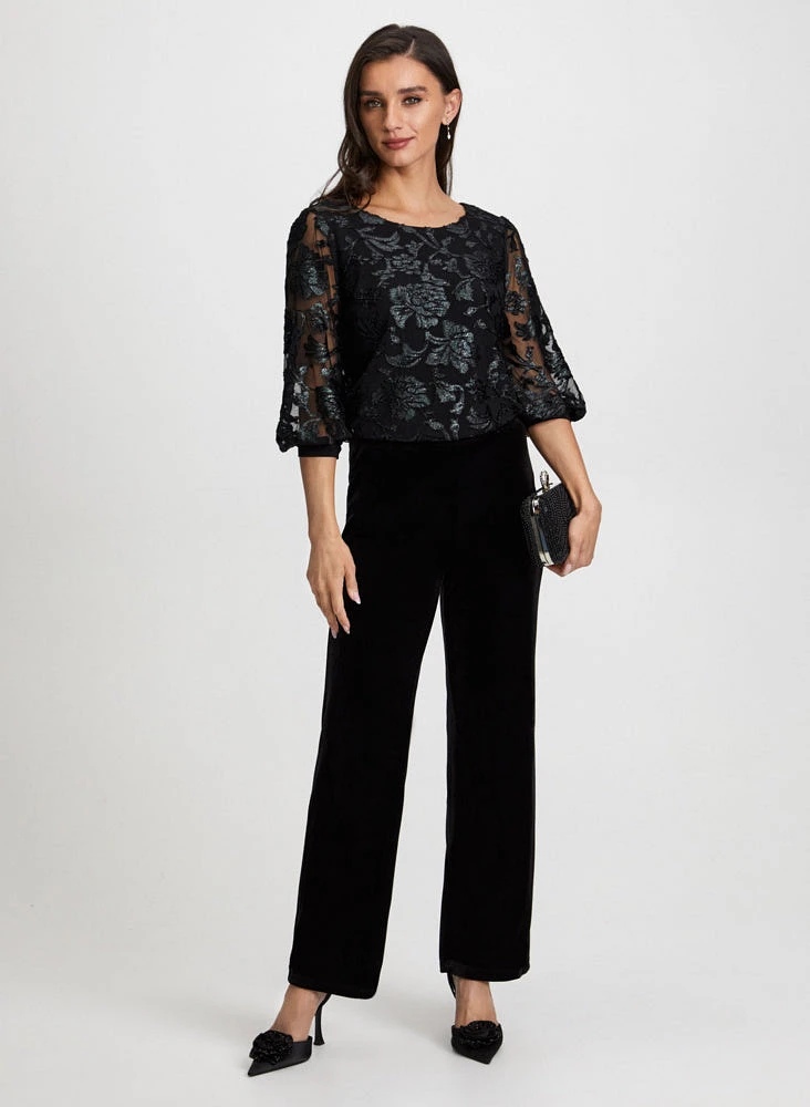 Floral Mesh top & Velour Pants