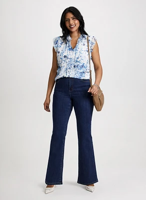 Floral Print Sleeveless Blouse & Bootcut Jeans