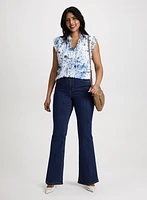 Floral Print Sleeveless Blouse & Bootcut Jeans