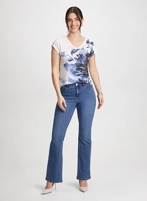 Floral Print T-Shirt & Bootcut Jeans