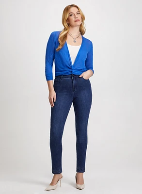 Tie Front Detail Cardigan & Bow Detail Straight Leg Jeans