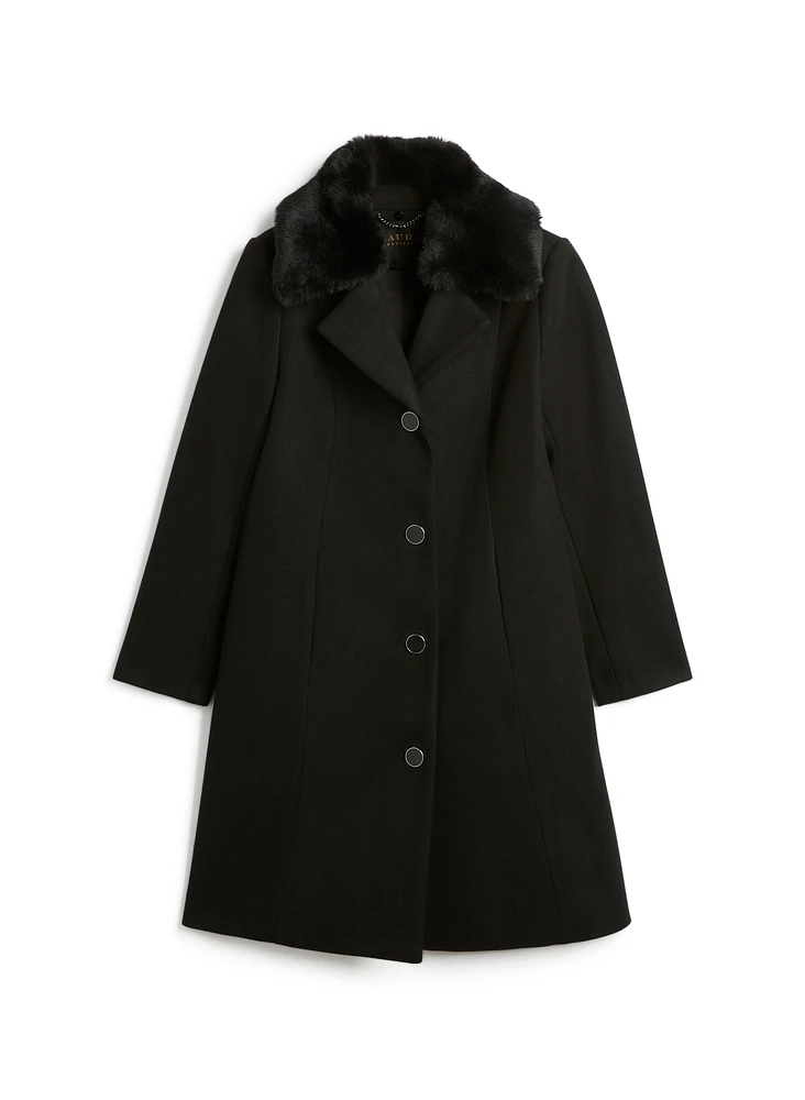 Button Front Stretch Wool Blend Coat