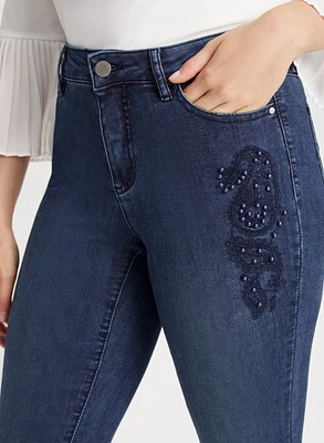 Paisley Appliqué Straight Leg Jeans