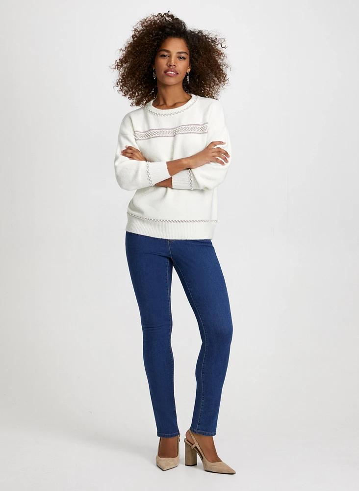 Pearl & Glitter Stripe Sweater With Straight Leg Jeans