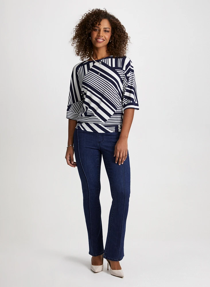 Mixed Stripe Print Top & Bootcut Jeans