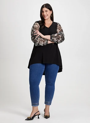 Paisley Sleeve Top & Slim Leg Jeans