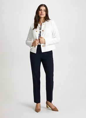 Knit Jacket With Decorative Buttons & Slim-Leg Ankle Pants