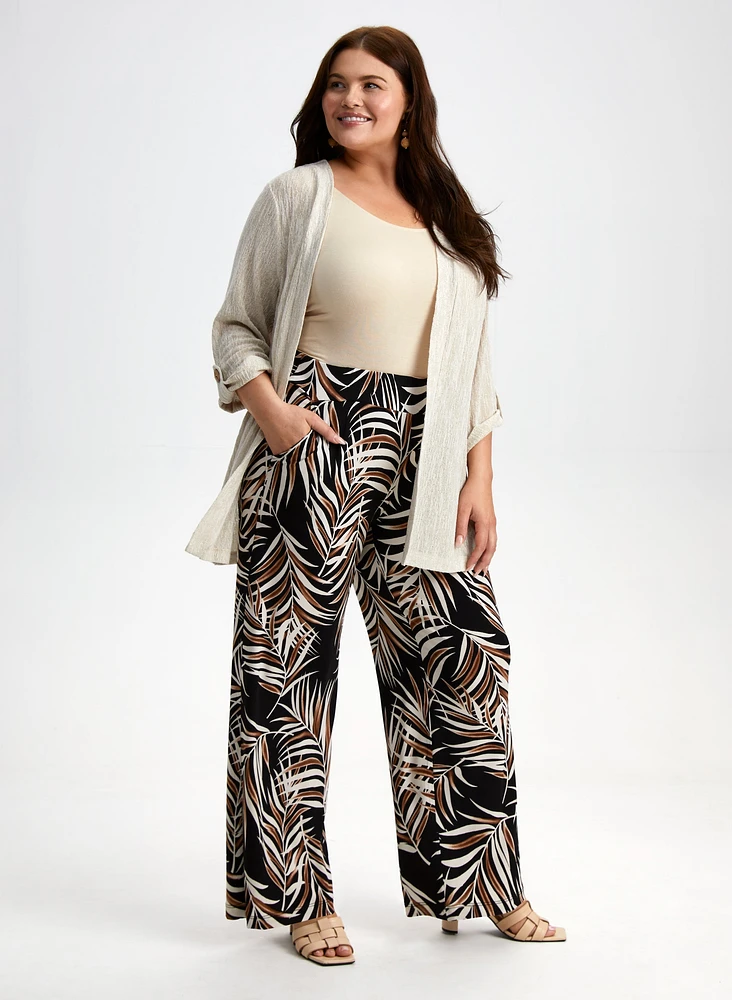 Leaf Print Wide Leg Pants