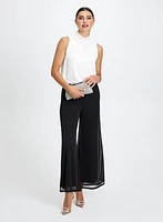 Pearl Detail Top & Chiffon Overlay Pants