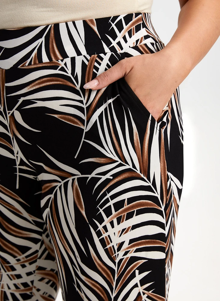 Leaf Print Wide Leg Pants