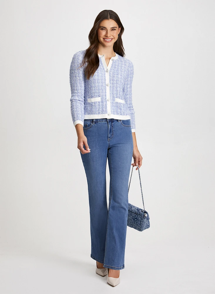 Bouclé Cardigan & Bootcut Jeans