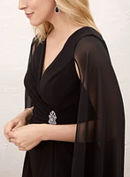 V-Neck Chiffon Cape Dress