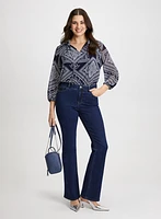 Long Sleeve Popover Blouse & Bootcut Jeans