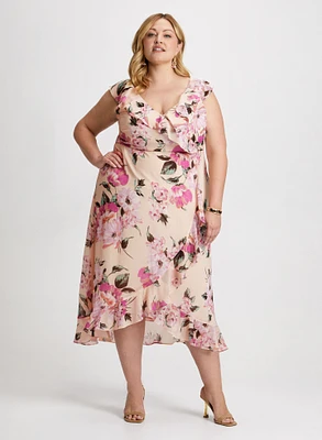 Floral Midi Dress & Beaded Dangle Earrings