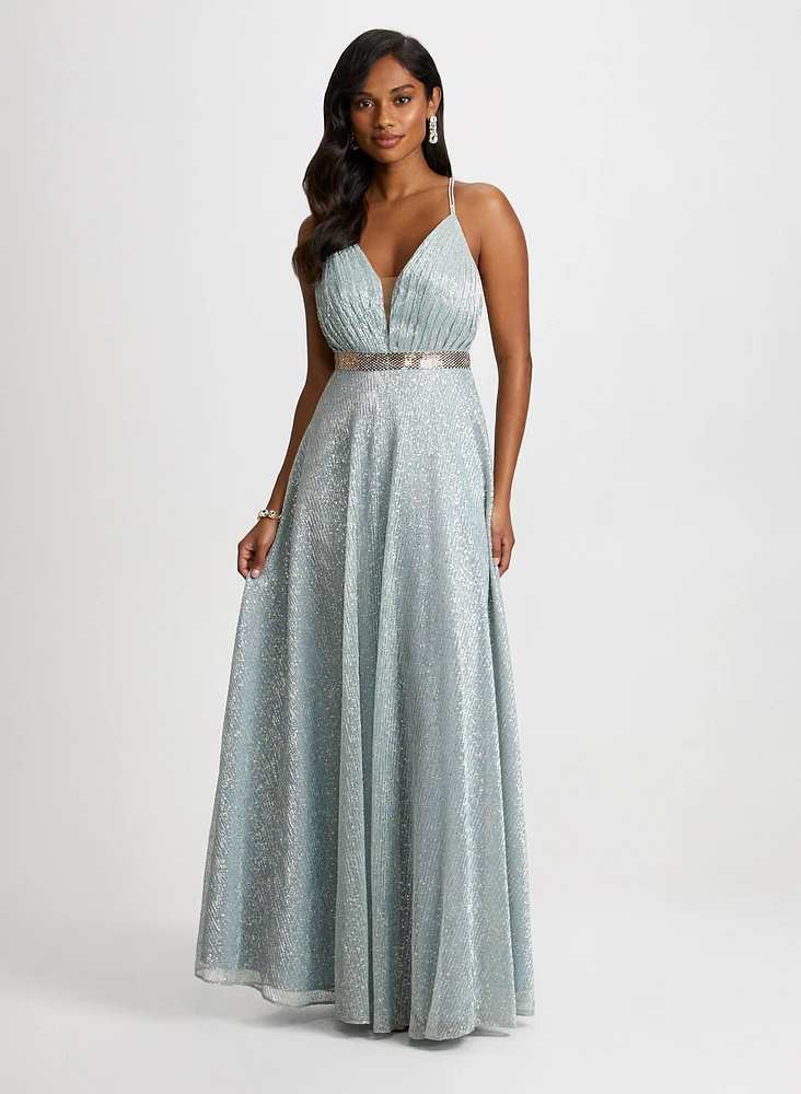 Embellished Metallic Gown